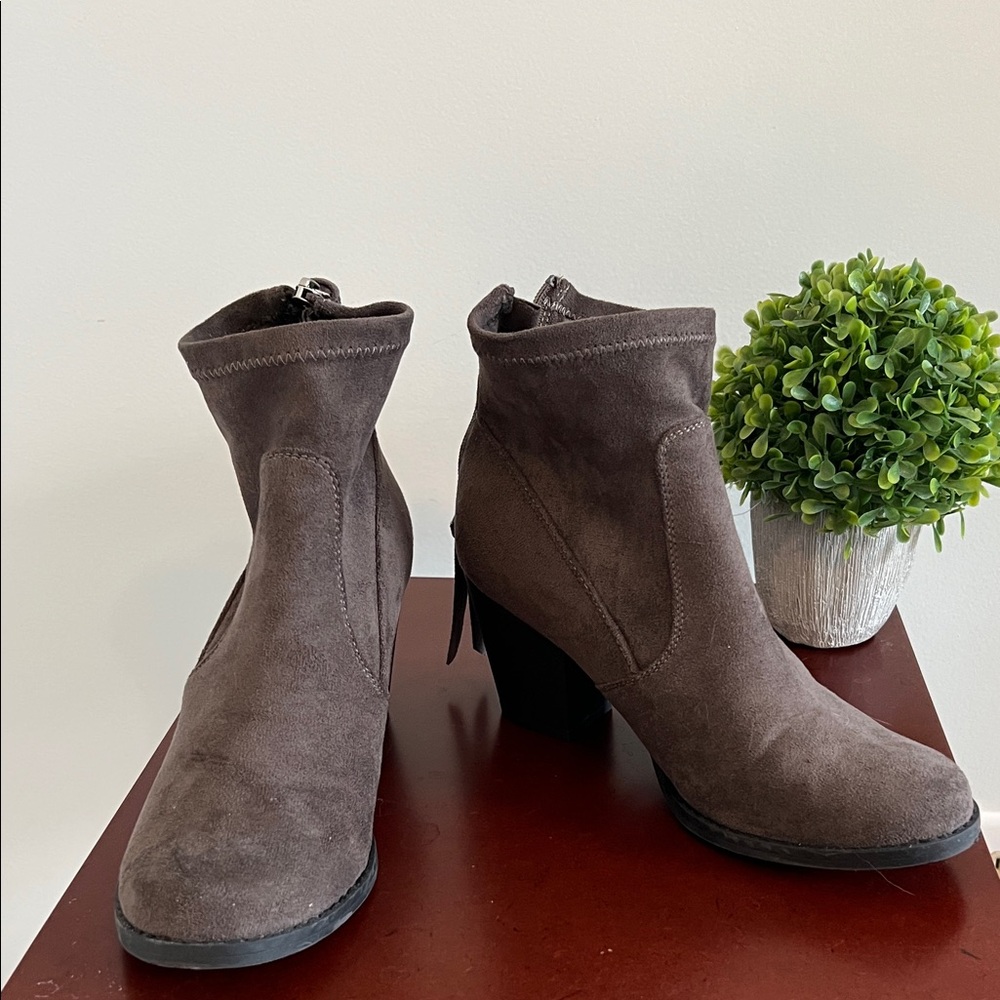 Dolce Vita Dark Gray Suede Ankle Boots with Block Heel
